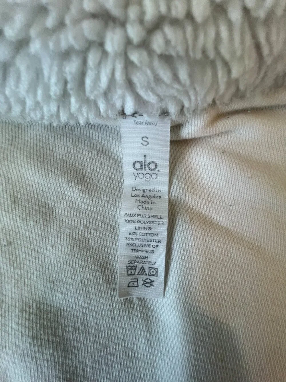 ALO YOGA Sherpa Varsity Bomber Jacket Size Small Ivory Off White Full Zip Coat